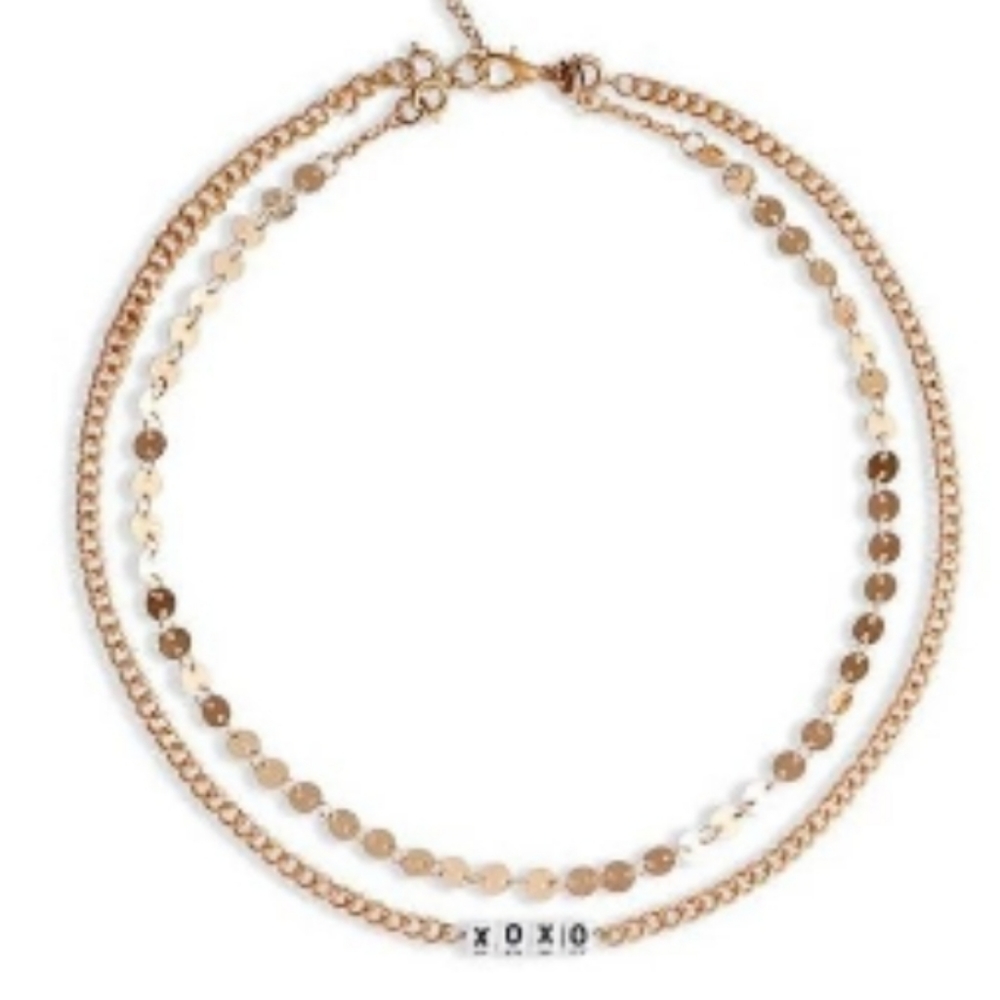 Nordstrom BP xoxo gold beaded double strand layered necklace